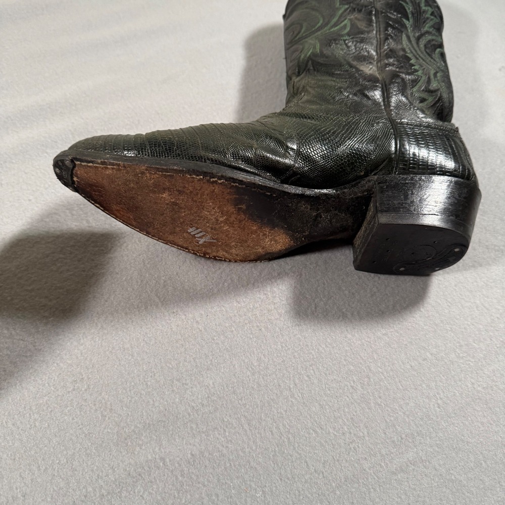 Vintage Dan Post Lizard Skin Cowboy Boots Mens 10.5 EW Black and Green Western - Picture 6 of 8
